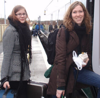 students entering a train