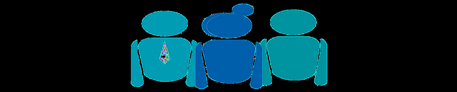 Drei Silhouetten in Farben des Hochschullogos.