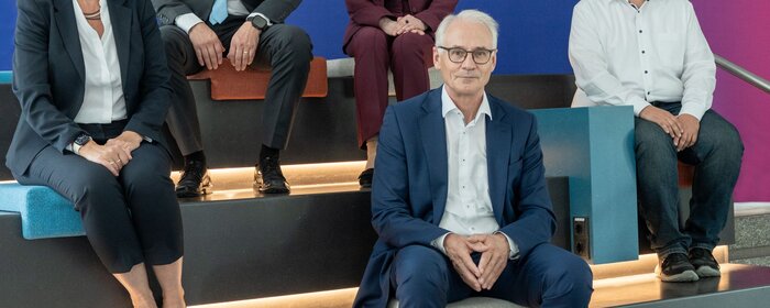 Das Präsidium der Hochschule Koblenz. Von links: Prof. Dr. Antje Liersch, Prof. Dr.-Ing. Daniel Zöller, Prof. Dr. Sibylle Treude, Prof. Dr. Karl Stoffel, Christian Weiß 