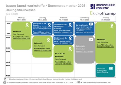 Wochenplan der 2. Woche des Kick-off Camps