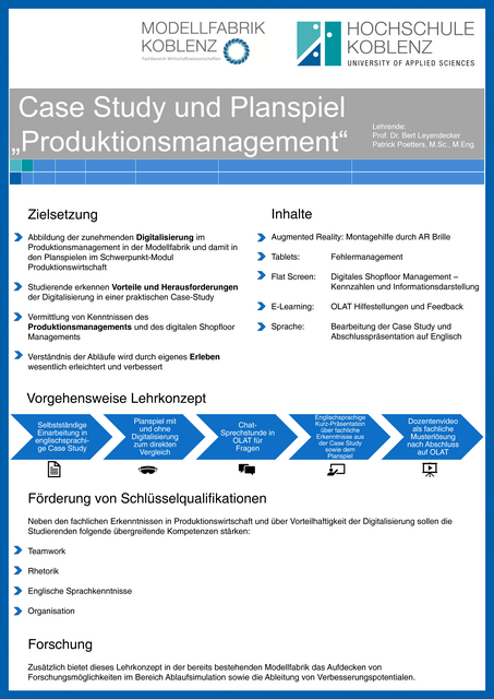 Poster zum Thema "Case Study und Planspiel 'Produktionsmanagement'" von Prof. Dr. Bert Leyendecker und Patrick Poetters M.Sc., M.Eng.