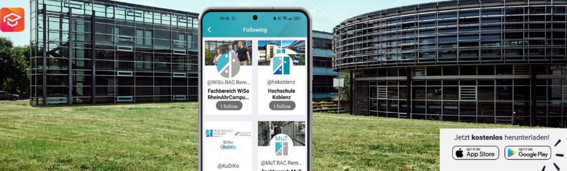 Smartphone mit der App der Hochschule Koblenz