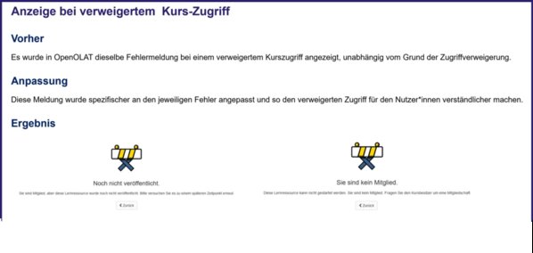 Vergleich der Anzeige bei verweigertem Kurszugriff
