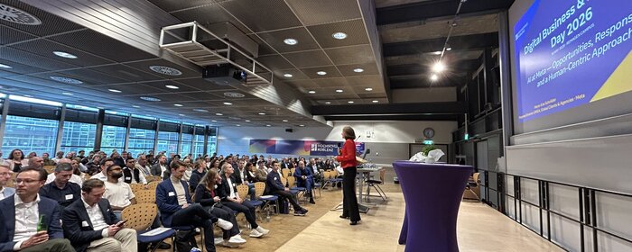 Vortragende und Publikum am Digital Business & Marketing Day 2026 am Campus Remagen der Hochschule Koblenz
