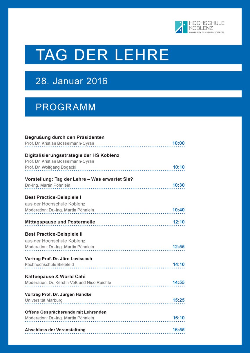 Programm Tag der Lehre 2016 mit Verlinkung zur Veranstaltungsseite
