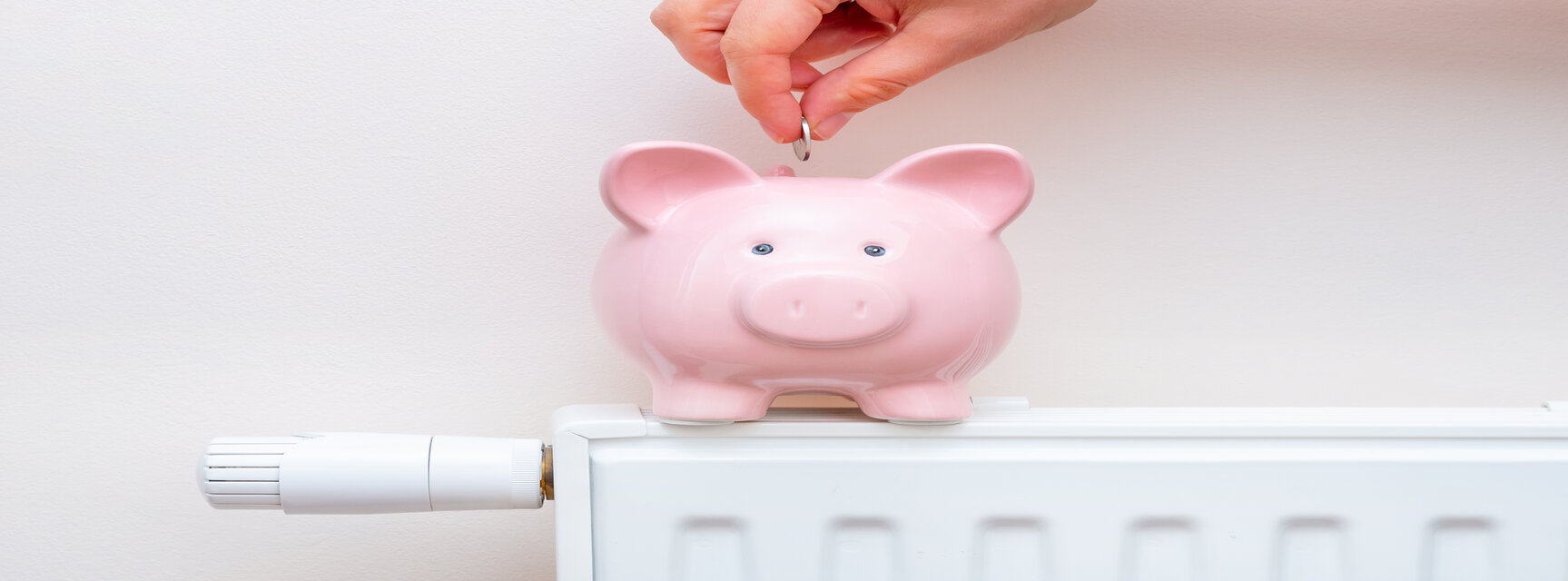 Piggy bank on radiator. Heating cost concept