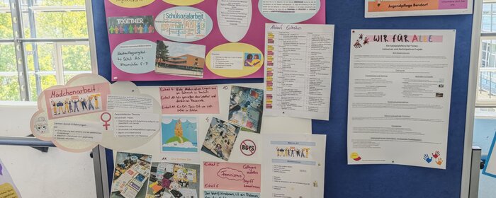  Plakate aus der Projekwerkstatt zum Thema Kinderschutz, hier verschiedene bunte Plakate