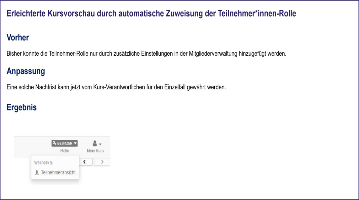 Erleichterte Kursvorschau durch automatische Zuweisung der Teilnehmer*innen-Rolle