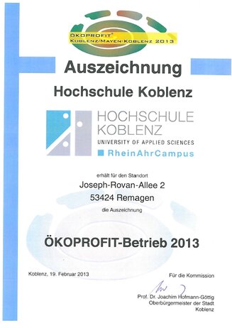Auszeichnung Ökoproft-Betrieb 2013 Hochschule Koblenz RheinAhrCampus