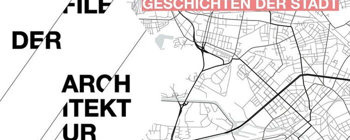 Eine Skizze eines Flächenplans mit Straßen und Parzellen und dem Titel der Vortragsreihe