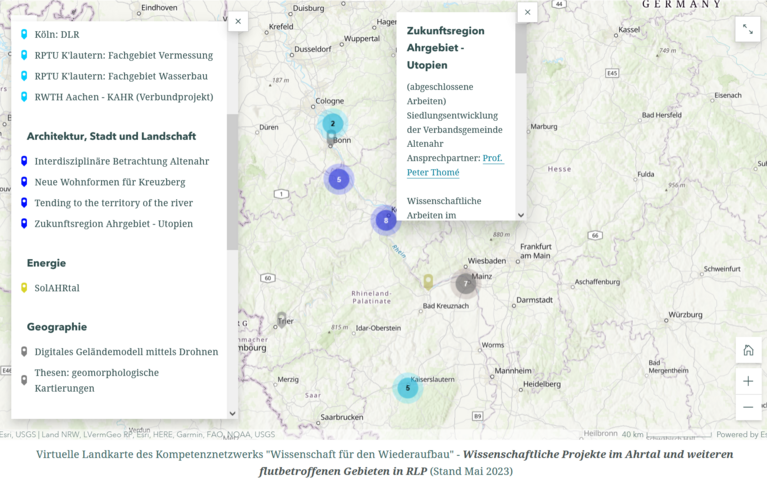 Auszug aus der Virtuellen Landkarte des Kompetenznetzwerks "Wissenschaft für den Wiederaufbau"