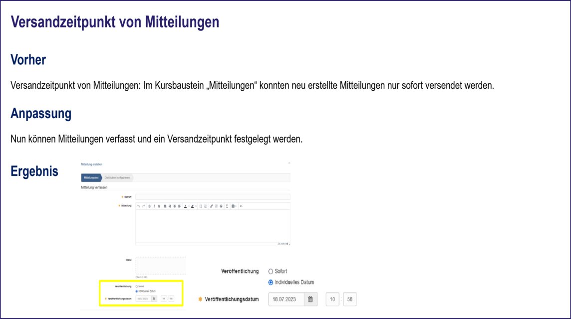 Versandzeitpunkt von Mitteilungen