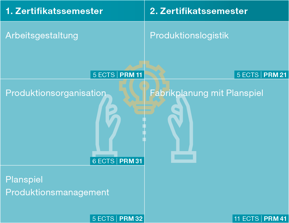 graphische Darstellung der Kursübersicht Produktionsmanagement