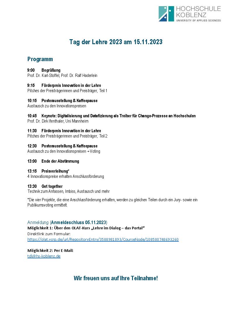 Programm Tag der Lehre 2023 mit Verlinkung zur Veranstaltugnsseite