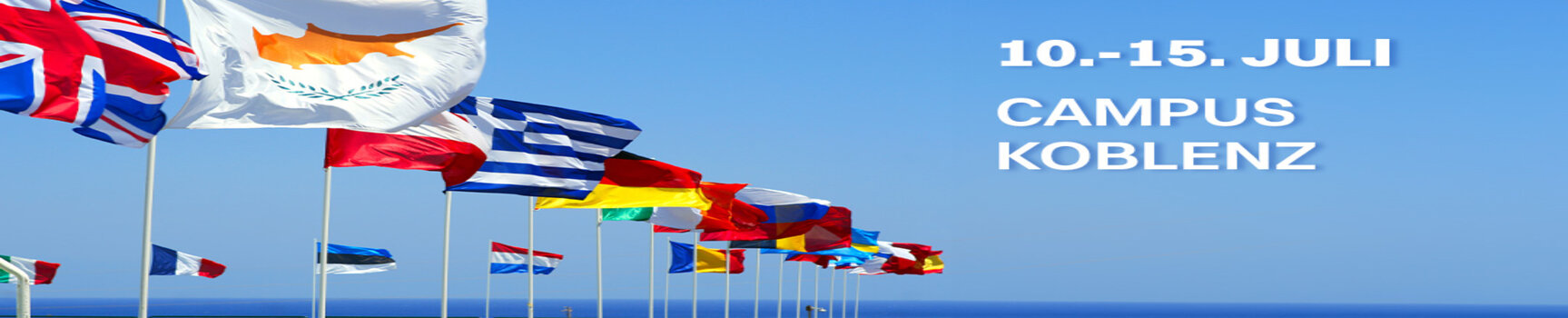 Flaggen von EU Mitgliedsstaaten vor blauem Himmel